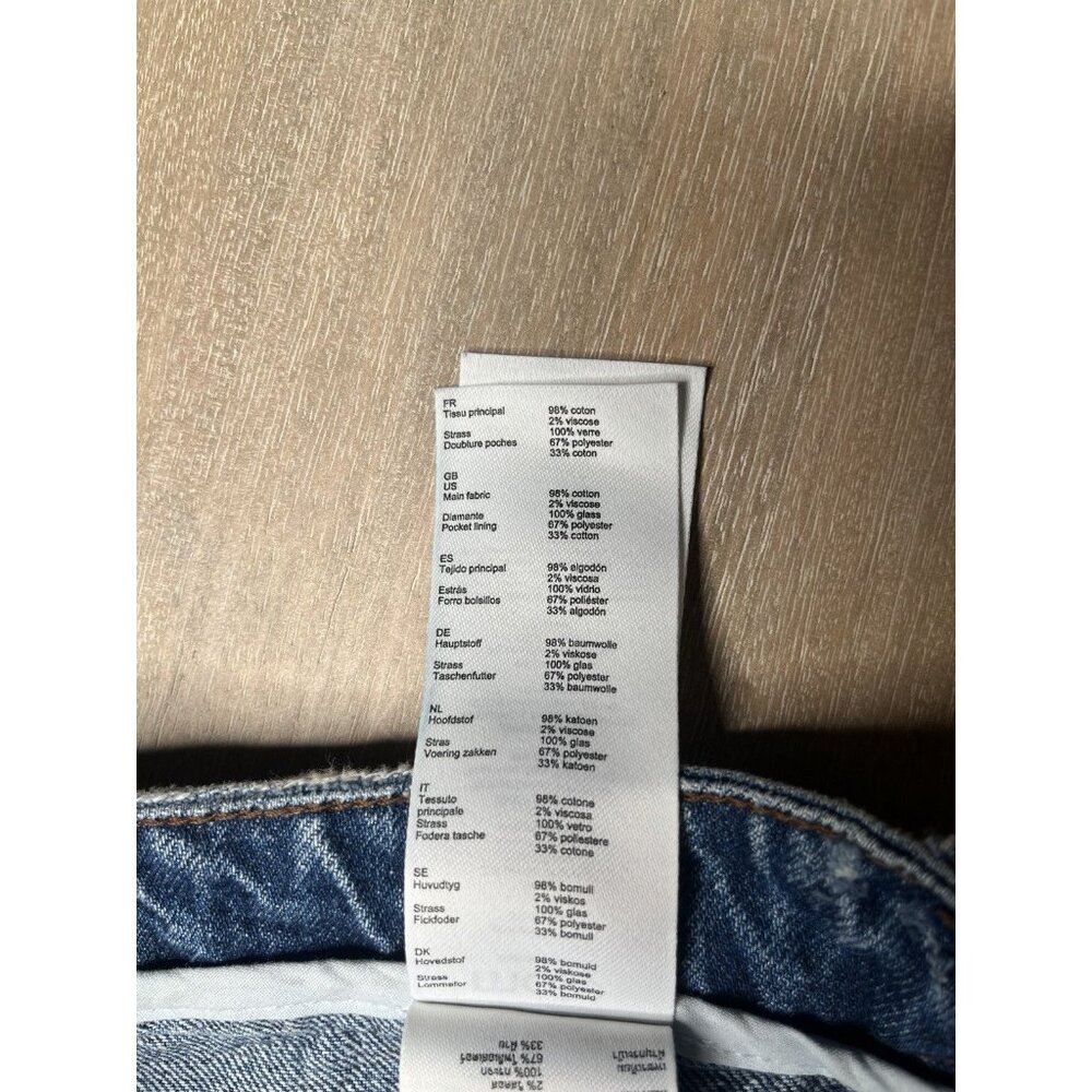 Maje High Waisted Jeans with Rhinestones Straight Leg Medium Wash Size 34 US XS - Picture 7 of 11